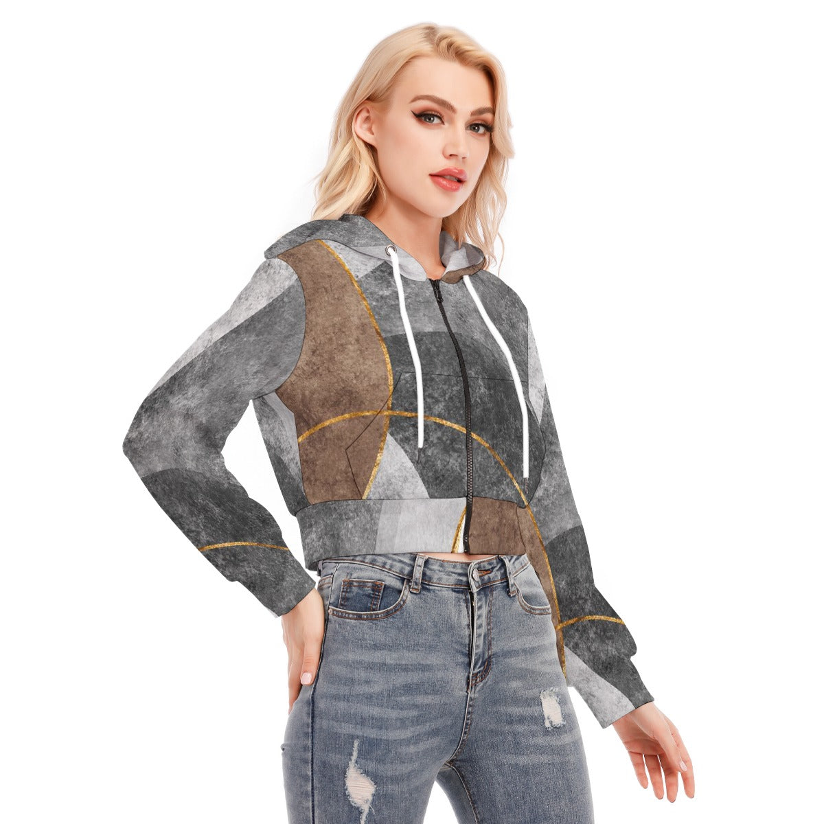 All-Over Print Women's Crop Top Hoodie With Zipper Closure