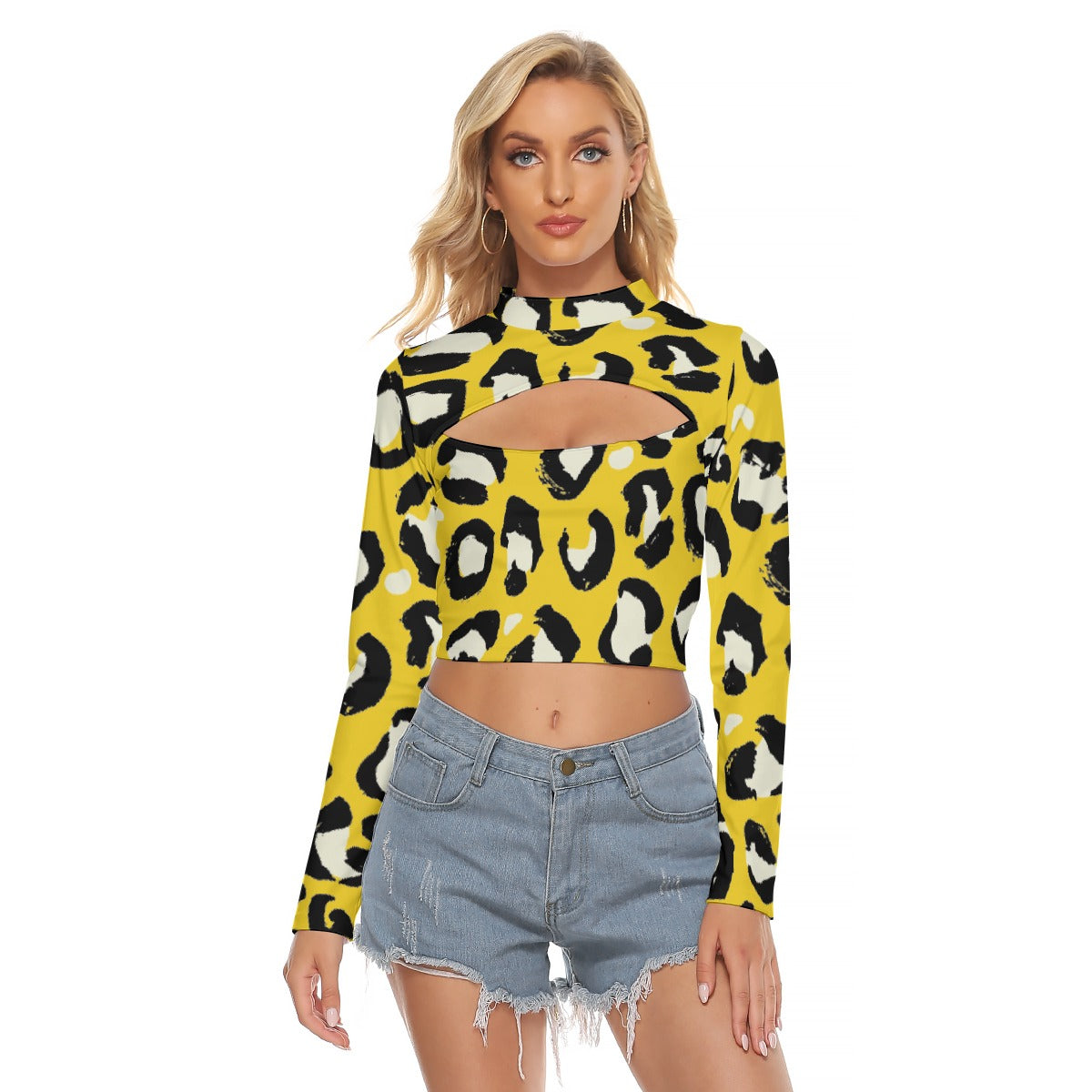 All-Over Print Women's Hollow Chest Keyhole Tight Crop Top