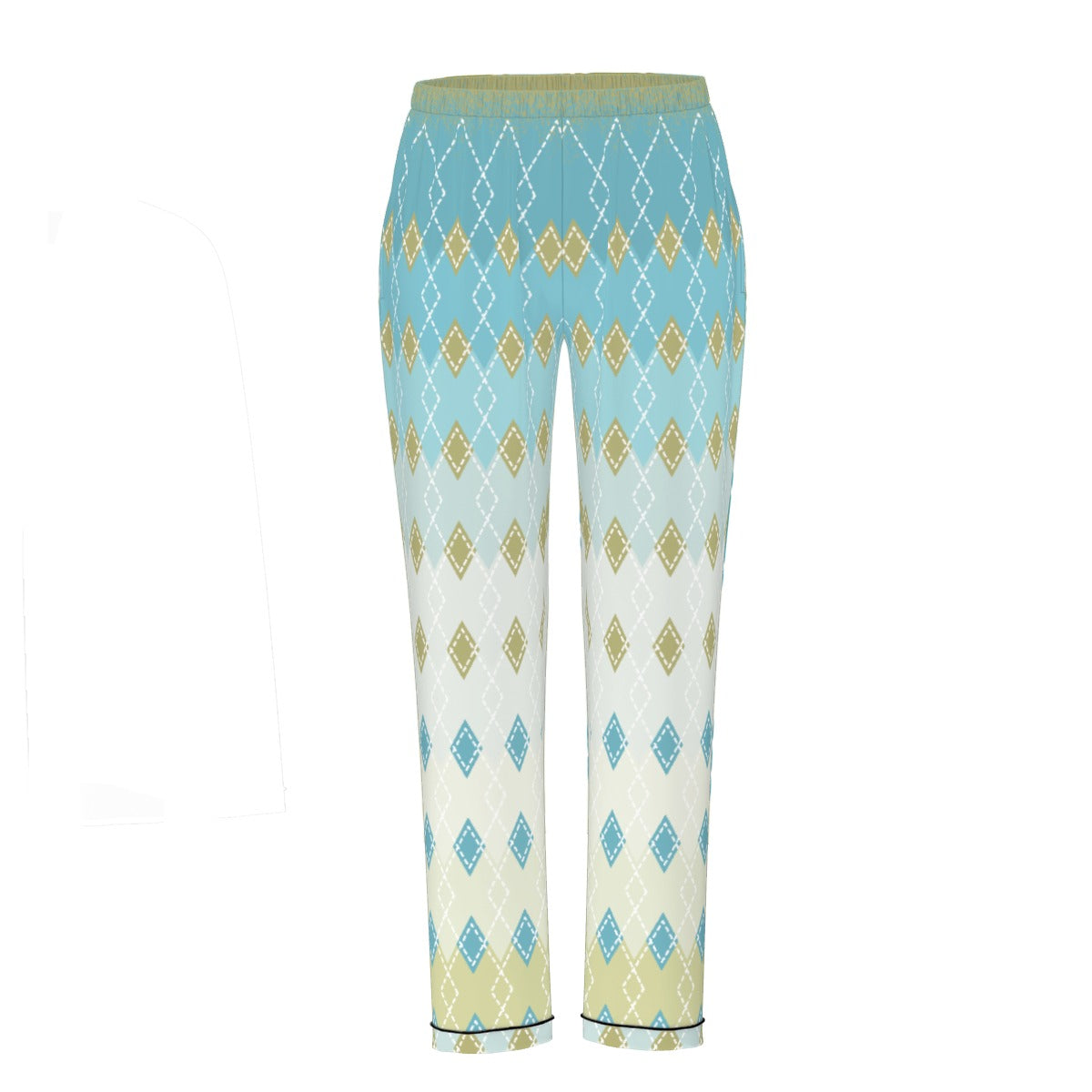 All-Over Print Women's Long Sleeve Pajama Set With Black Contrast Piping