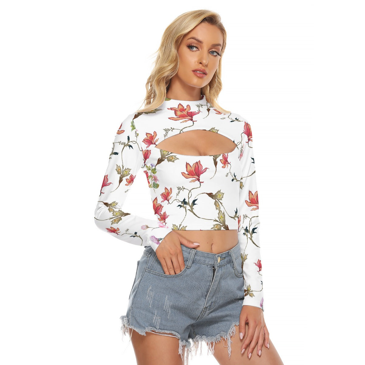 All-Over Print Women's Hollow Chest Keyhole Tight Crop Top