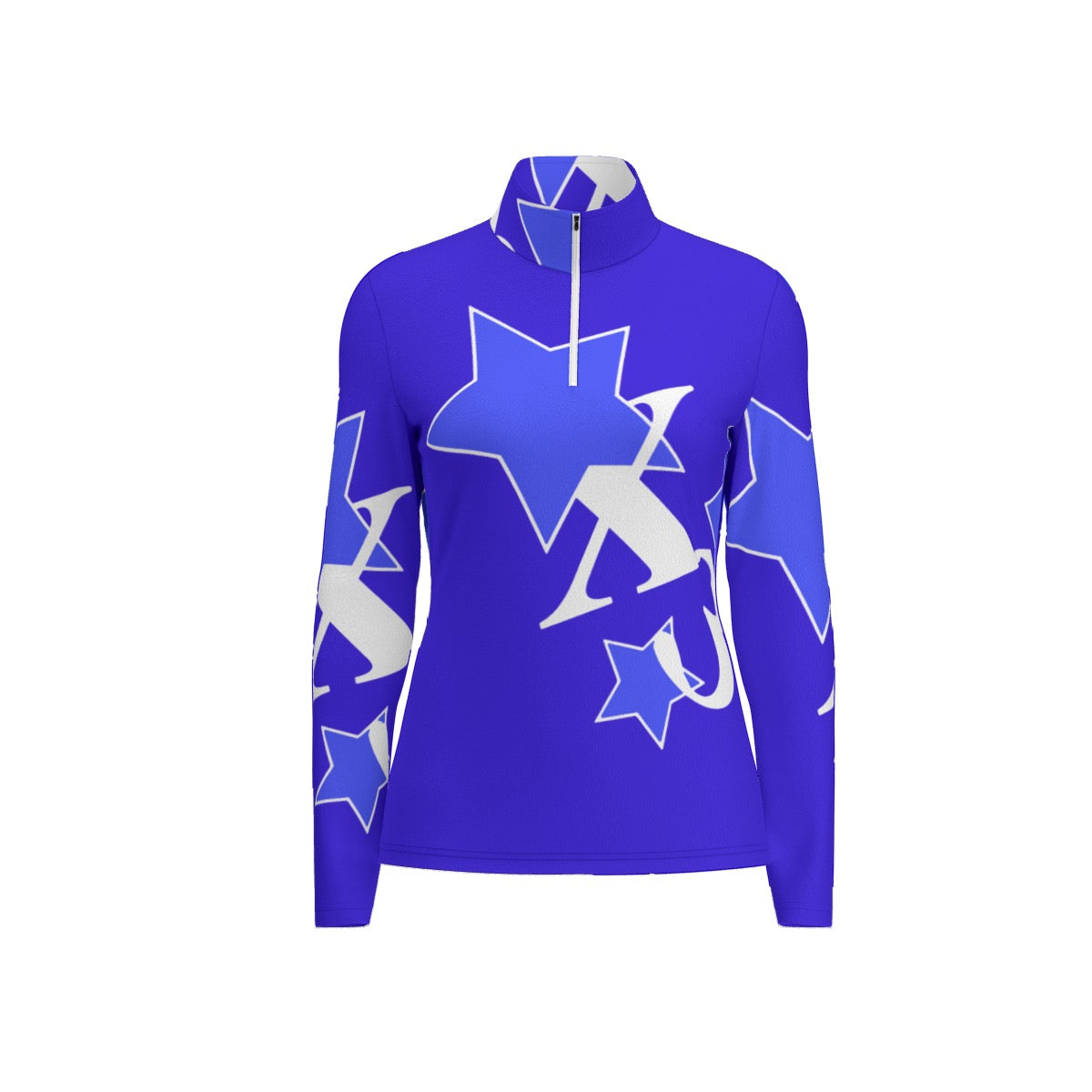 All-Over Print Women's Sports Collar Jersey With Long Sleeve