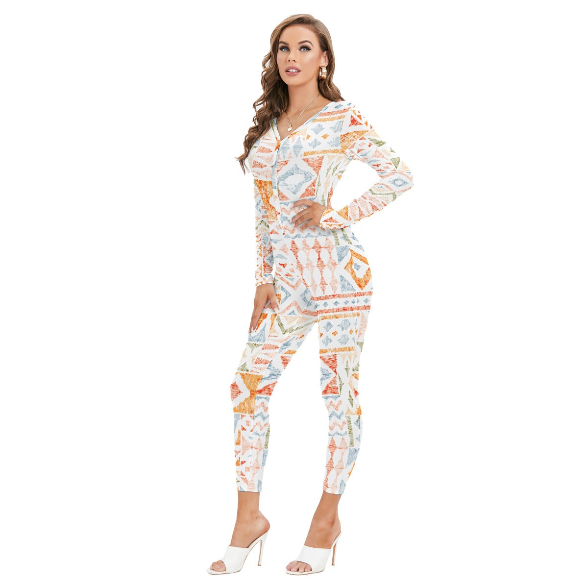 All-Over Print Women's Plunging Neck Jumpsuit