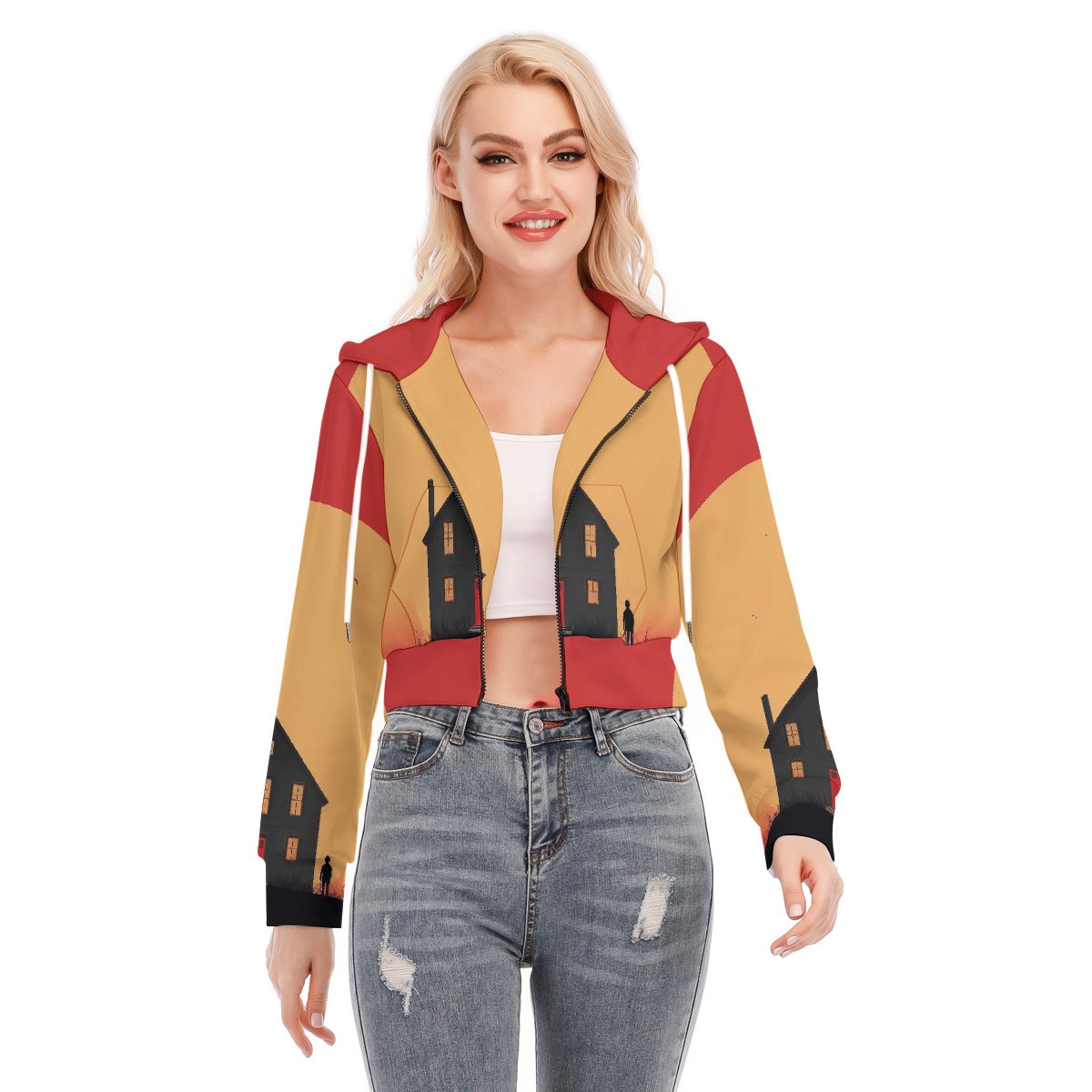 All-Over Print Women's Crop Top Hoodie With Zipper Closure