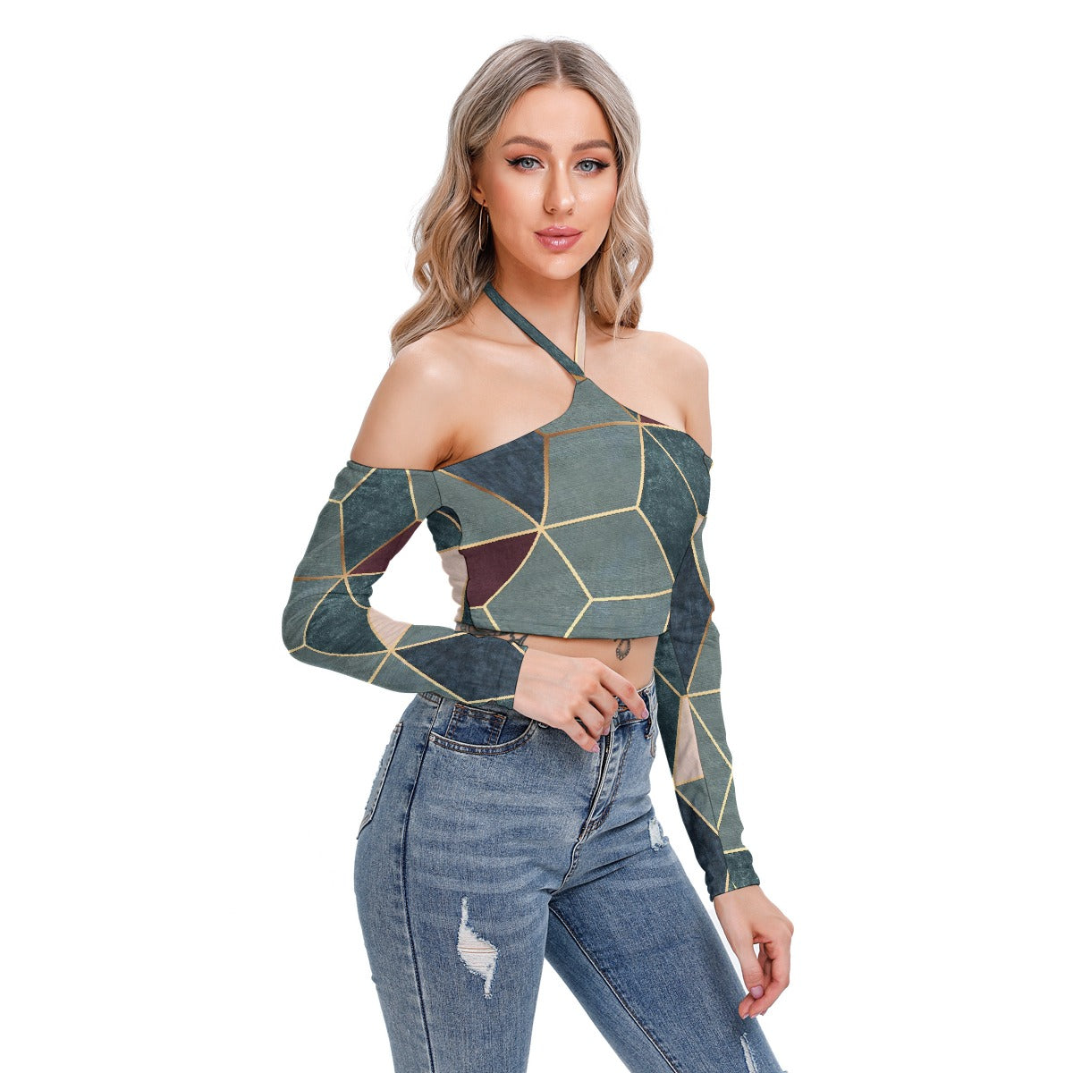 All-Over Print Women's Halter Lace-up Top
