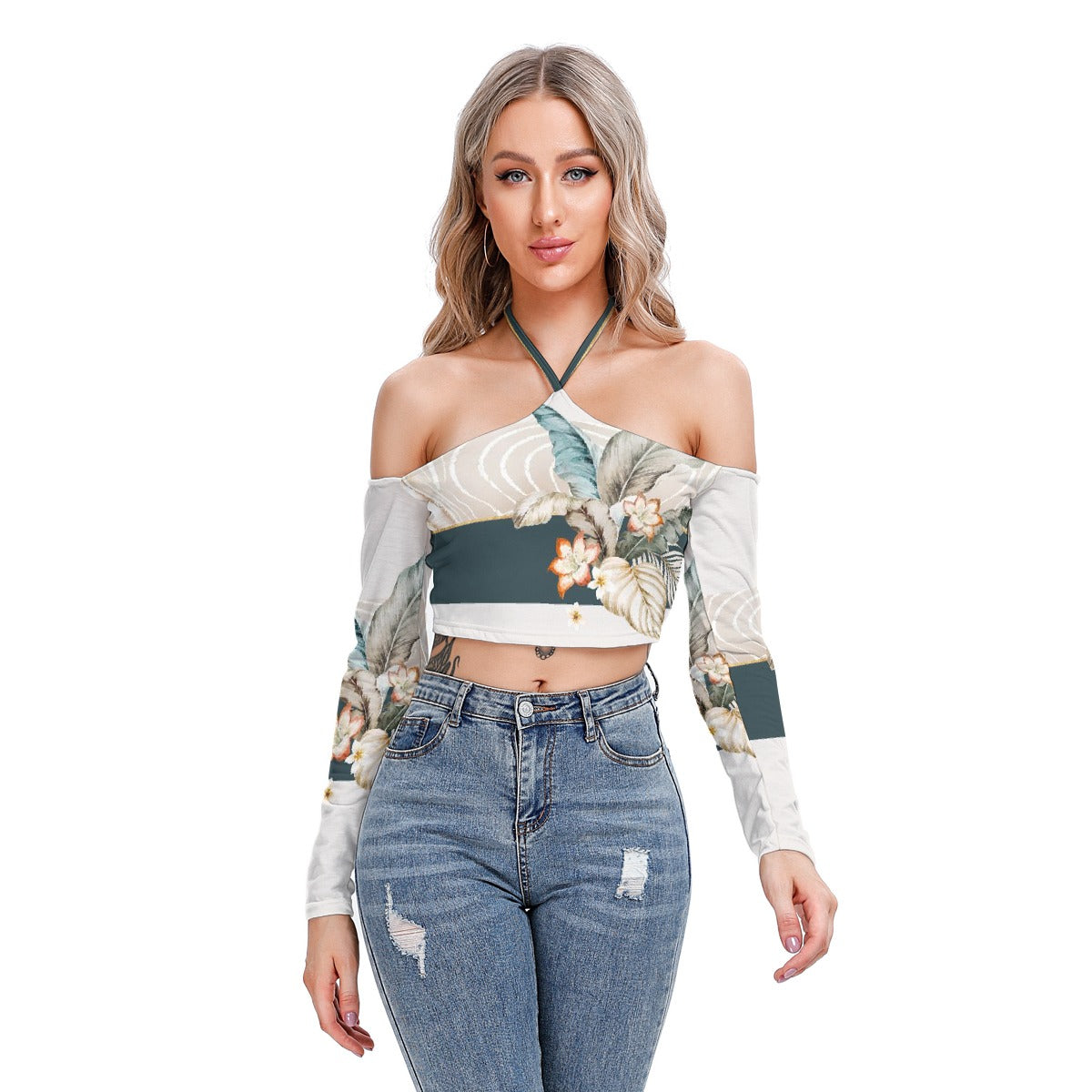 All-Over Print Women's Halter Lace-up Top