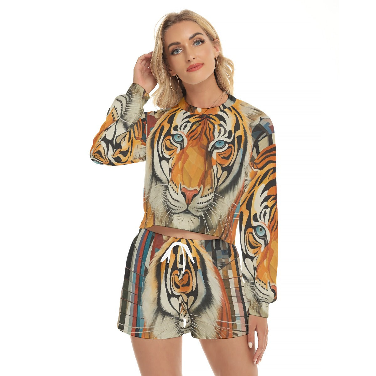 All-Over Print Women's Short Sweatshirt And Pants Suit