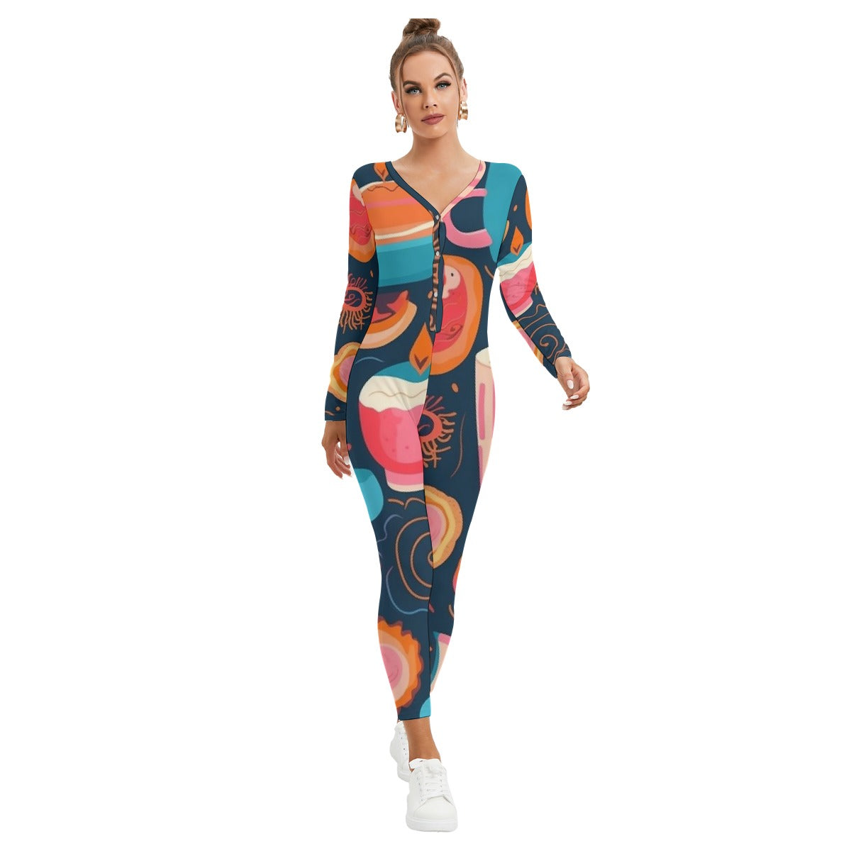 All-Over Print Women's Plunging Neck Jumpsuit