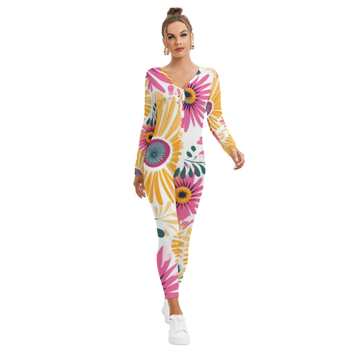 All-Over Print Women's Plunging Neck Jumpsuit