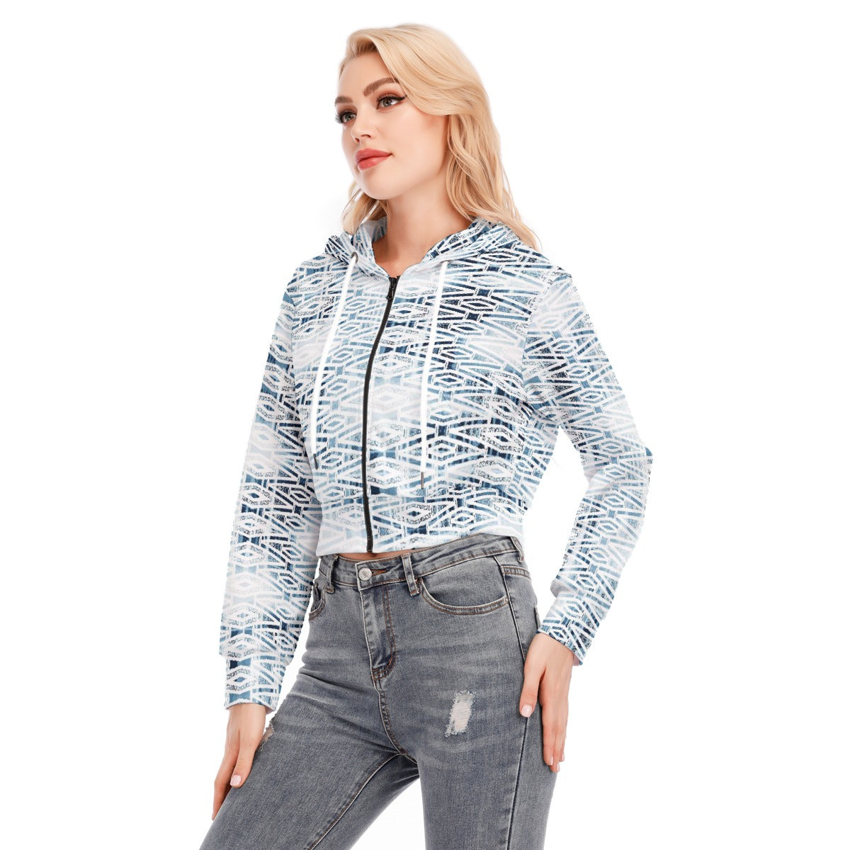 All-Over Print Women's Crop Top Hoodie With Zipper Closure