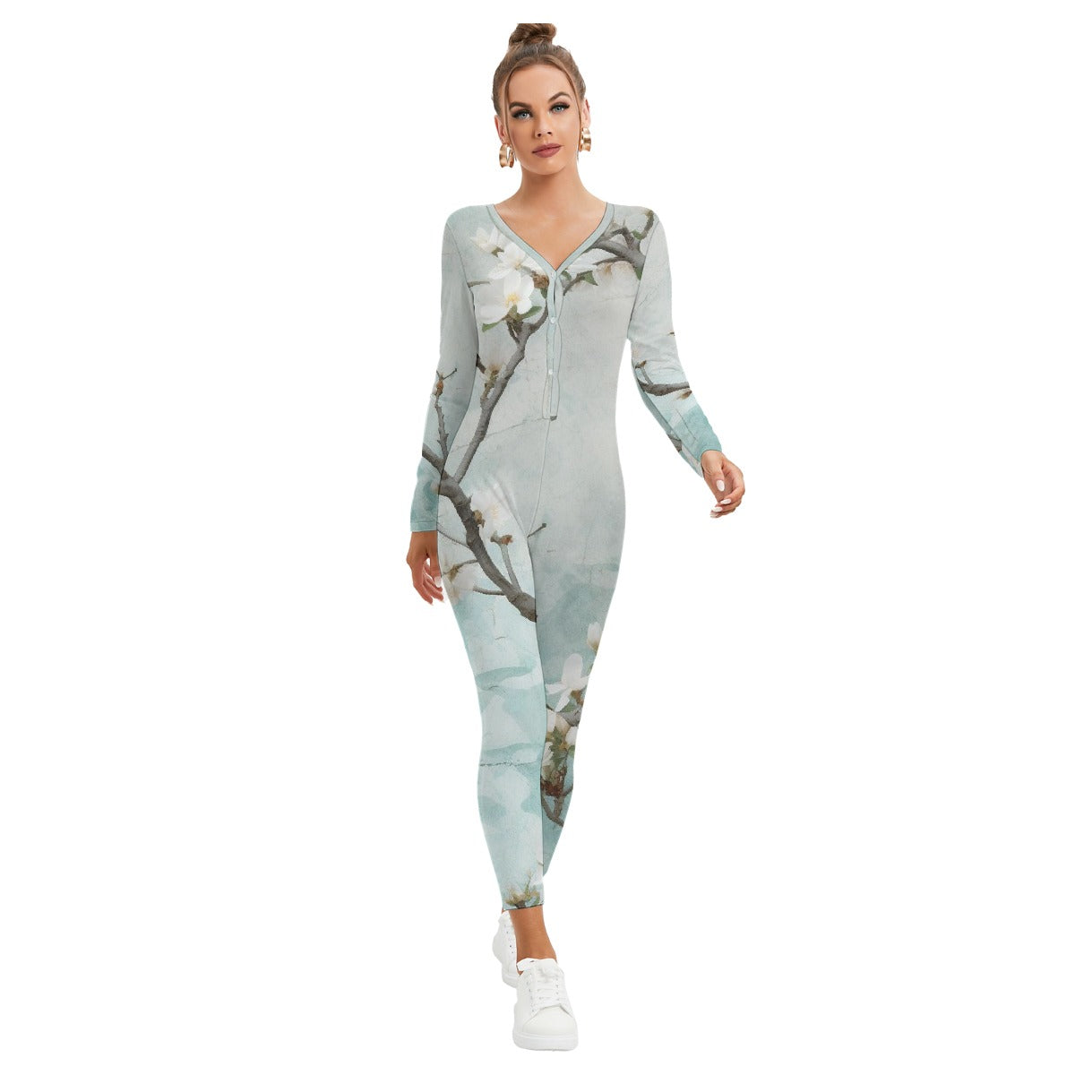 All-Over Print Women's Plunging Neck Jumpsuit