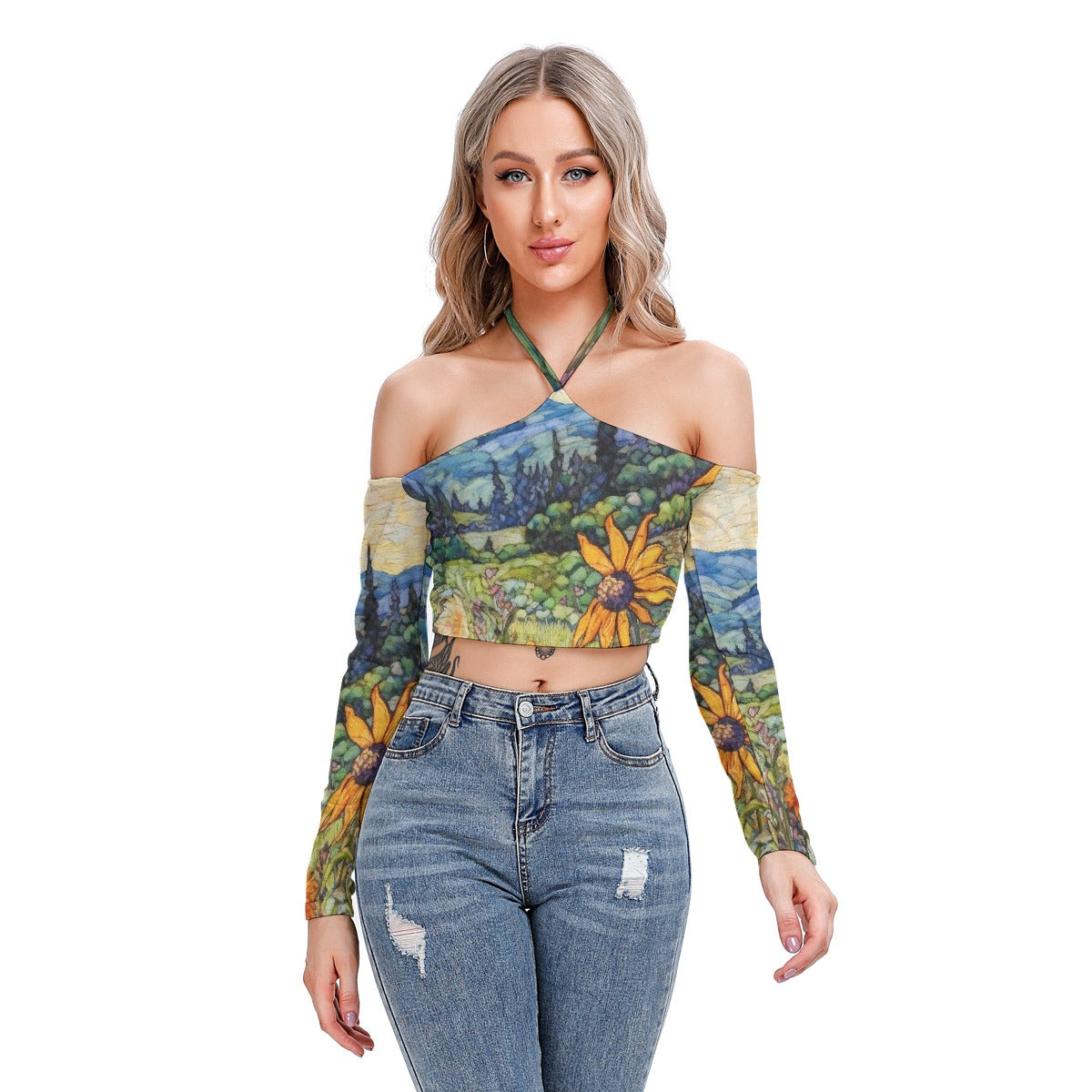 All-Over Print Women's Halter Lace-up Top