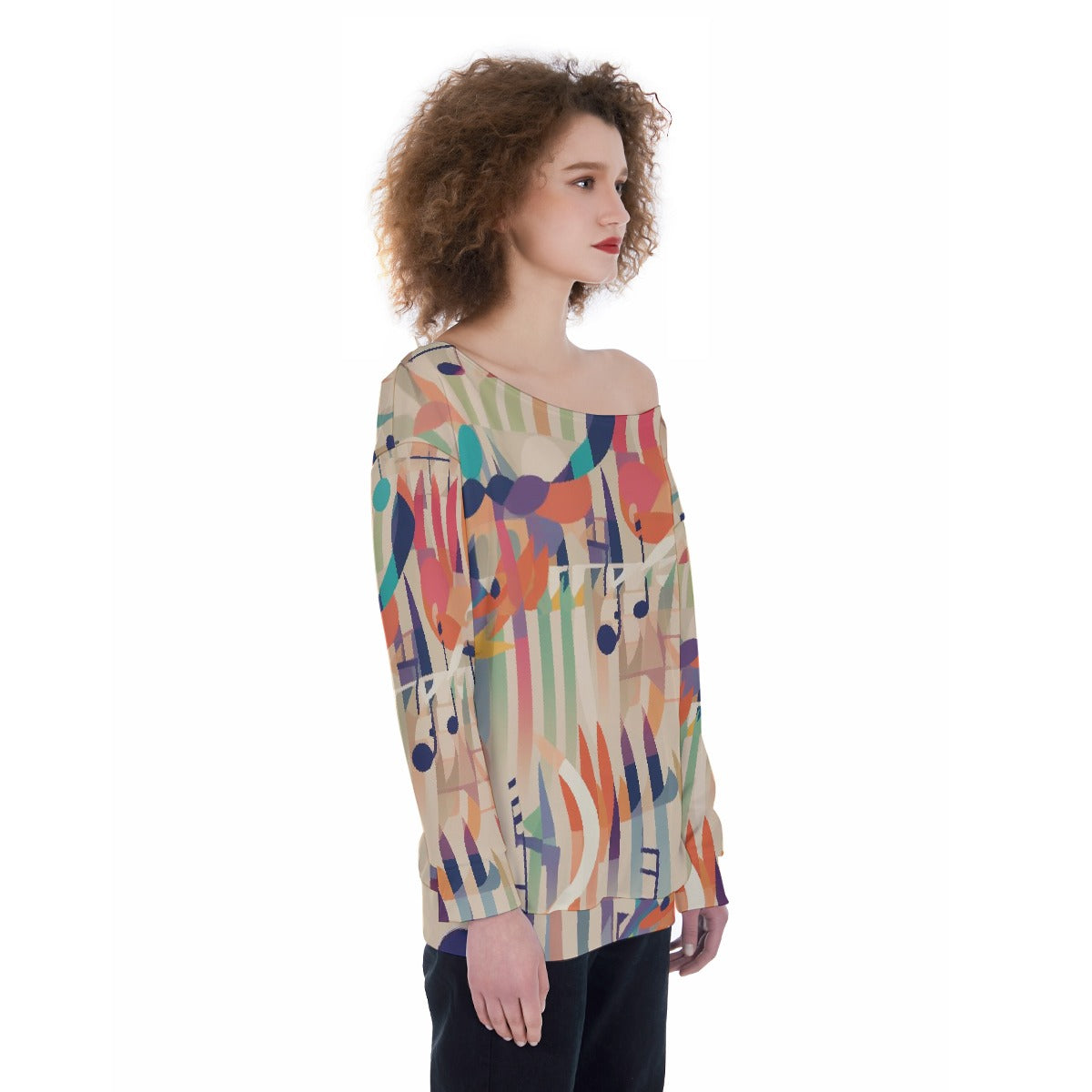 All-Over Print Oversized Women's Off-Shoulder Sweatshirt