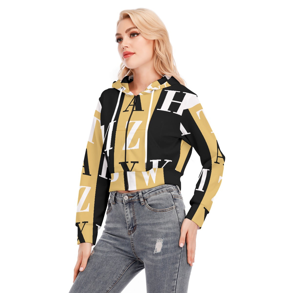 All-Over Print Women's Crop Top Hoodie With Zipper Closure