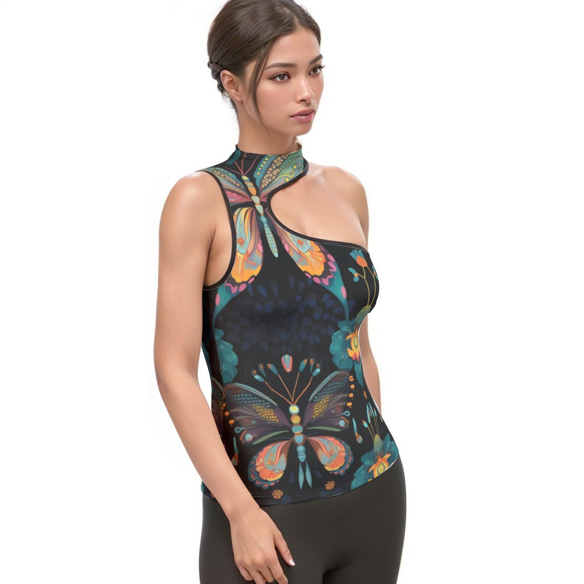 All-Over Print Women's Halter Sleeveless Asymmetrical Tank Top
