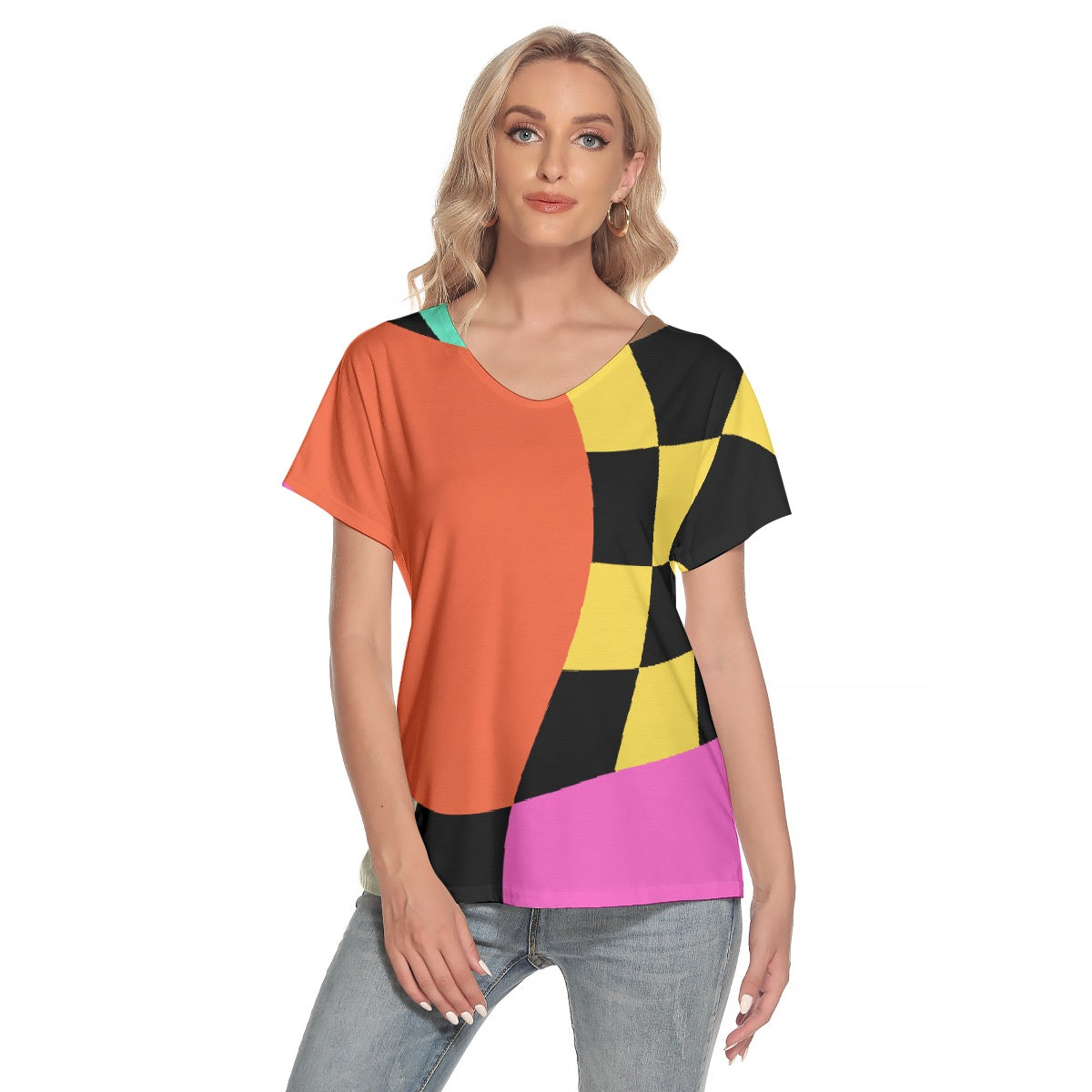 All-Over Print Women's Loose V-neck Short Sleeve T-shirt