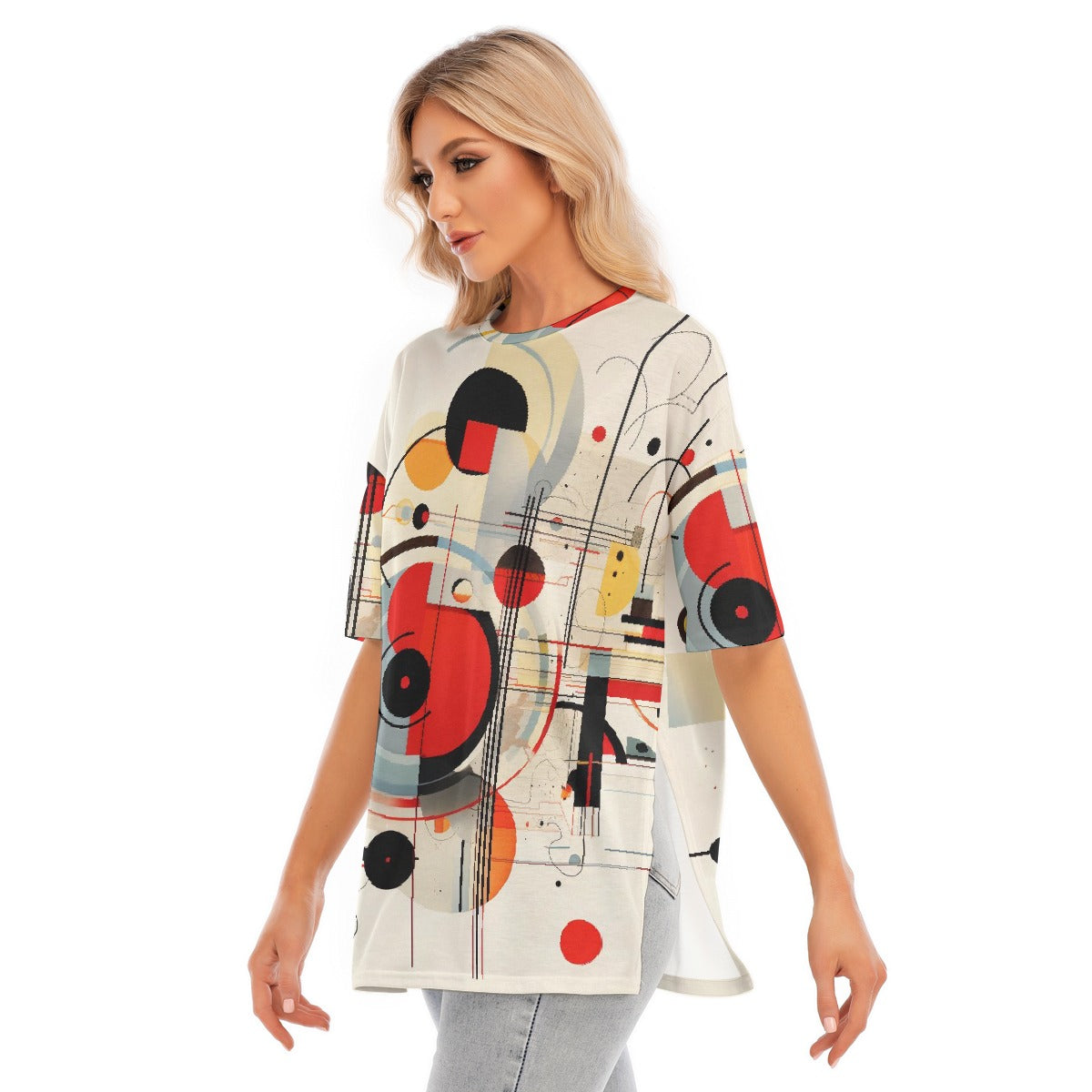 All-Over Print Women's Short Sleeves T-shirt With Hem Split