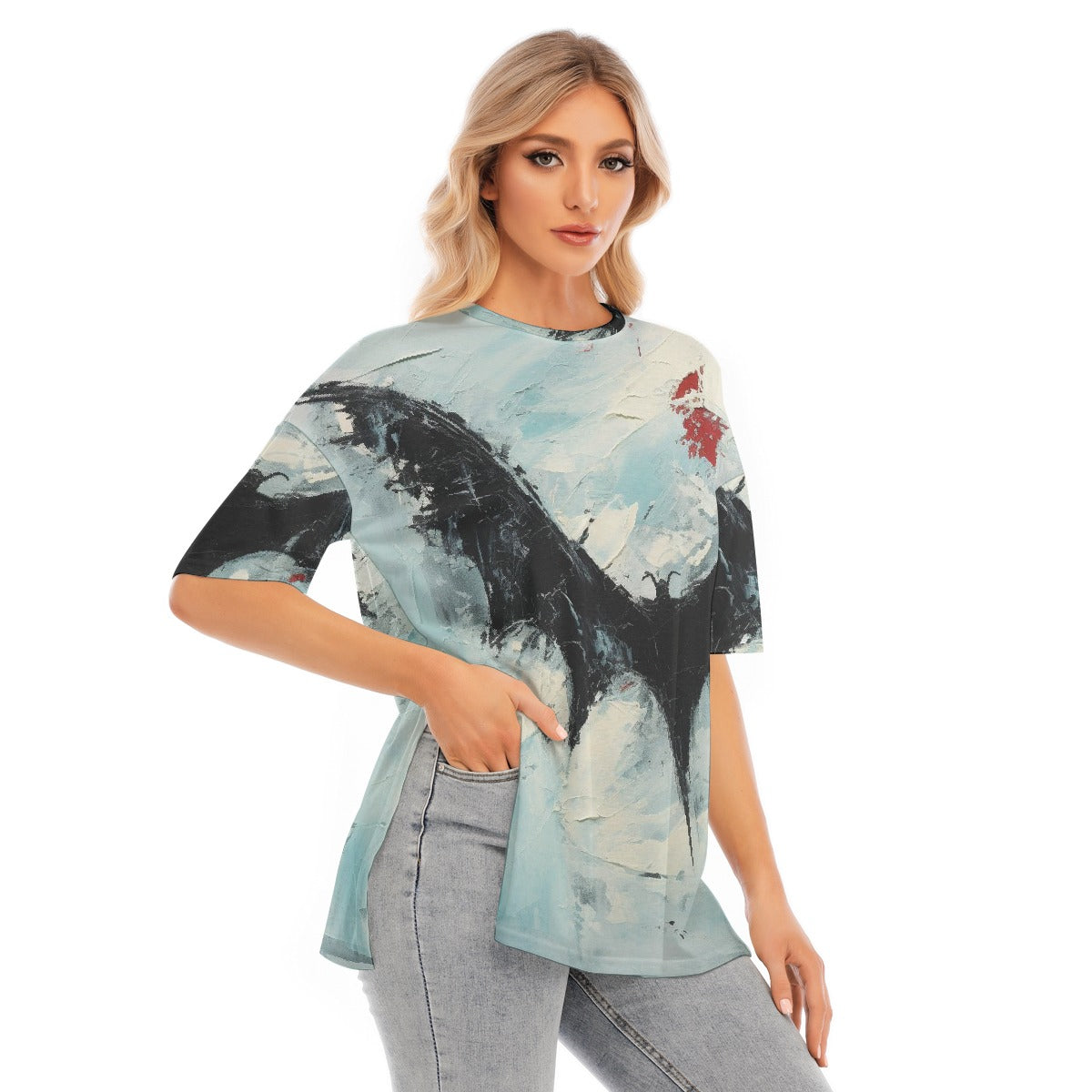 All-Over Print Women's Short Sleeves T-shirt With Hem Split