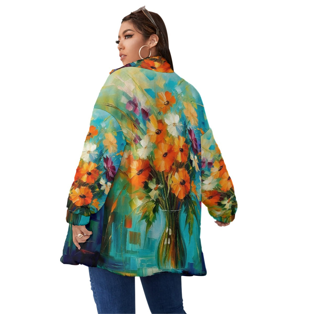 All-Over Print Unisex Borg Fleece Stand-up Collar Coat With Zipper Closure(Plus Size)