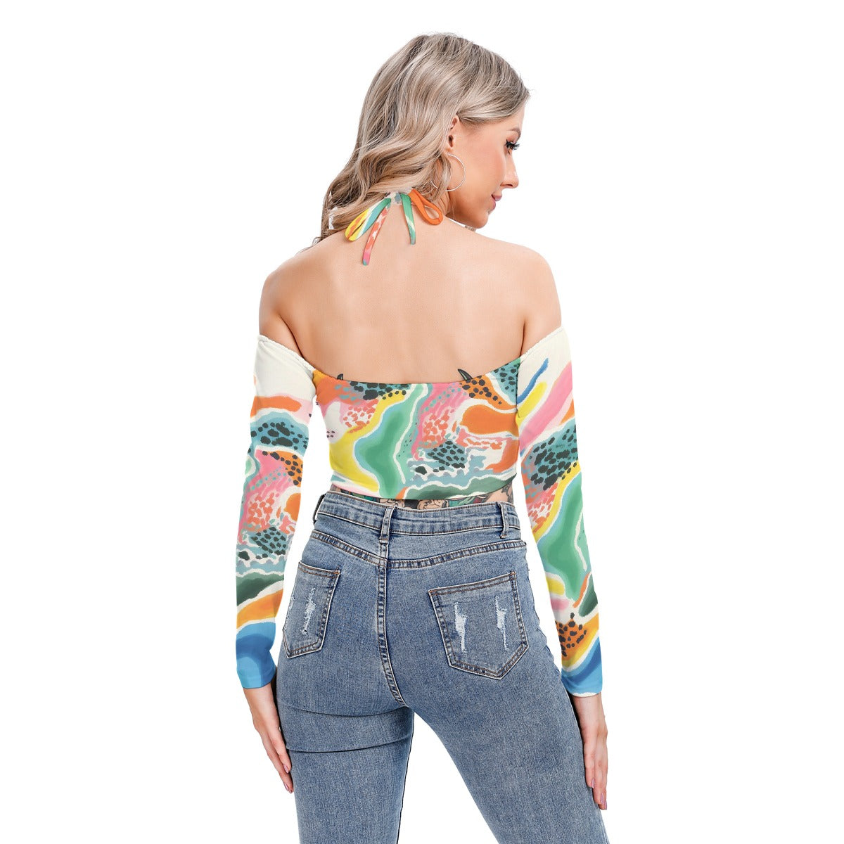 All-Over Print Women's Halter Lace-up Top