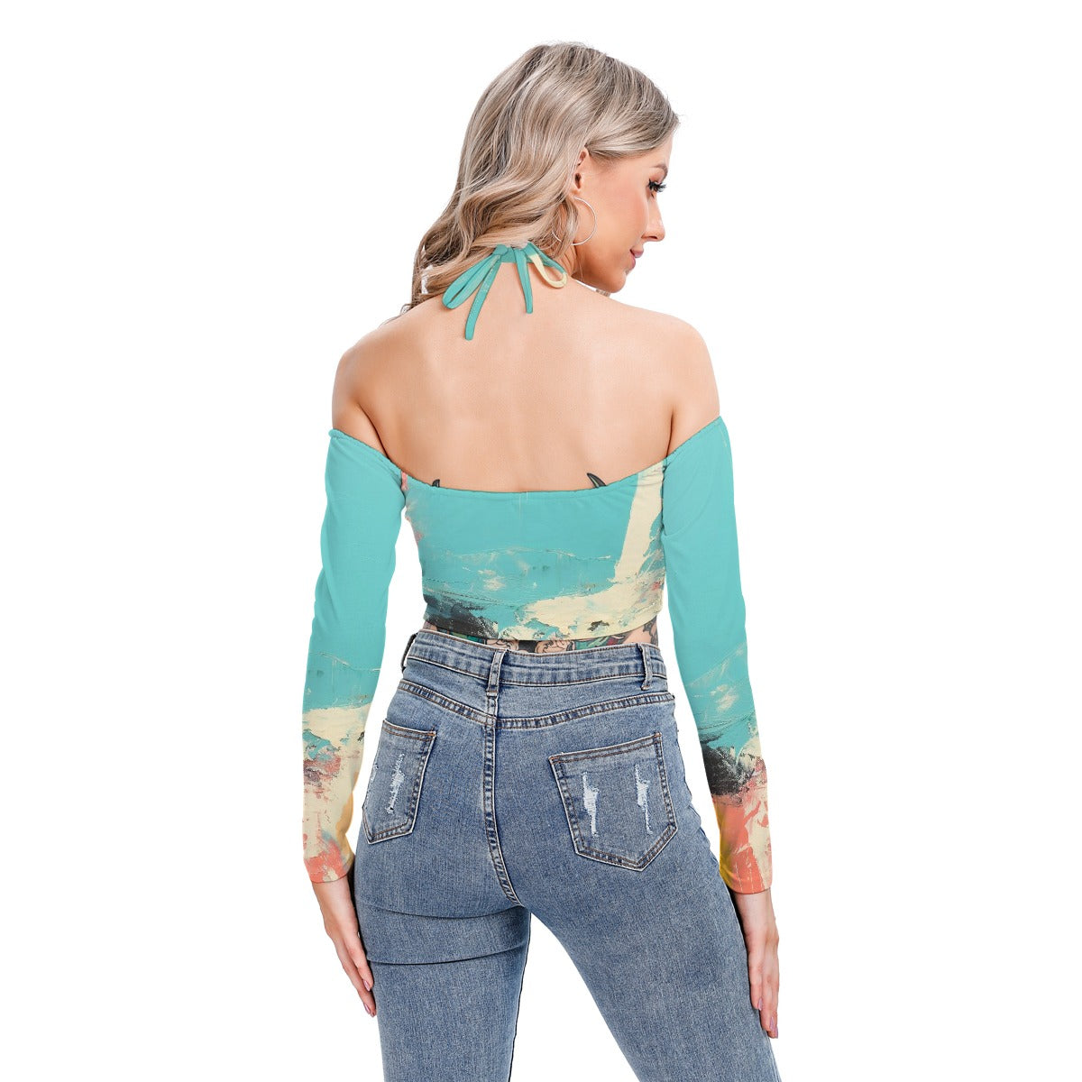 All-Over Print Women's Halter Lace-up Top