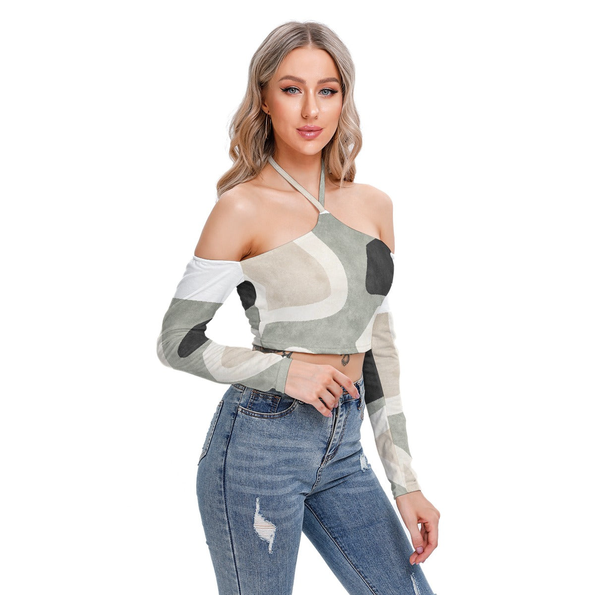 All-Over Print Women's Halter Lace-up Top