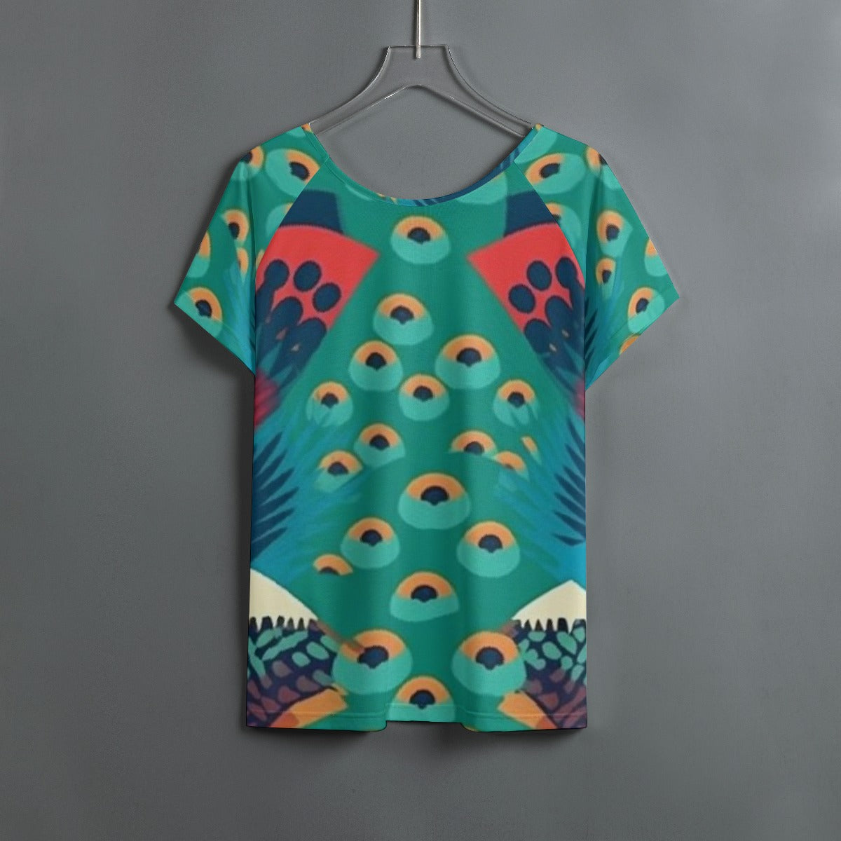 All-Over Print Women's Round Neck T-shirt With Raglan Sleeve