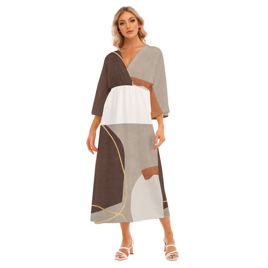 All-Over Print Women's Mid-Sleeve Long Dress