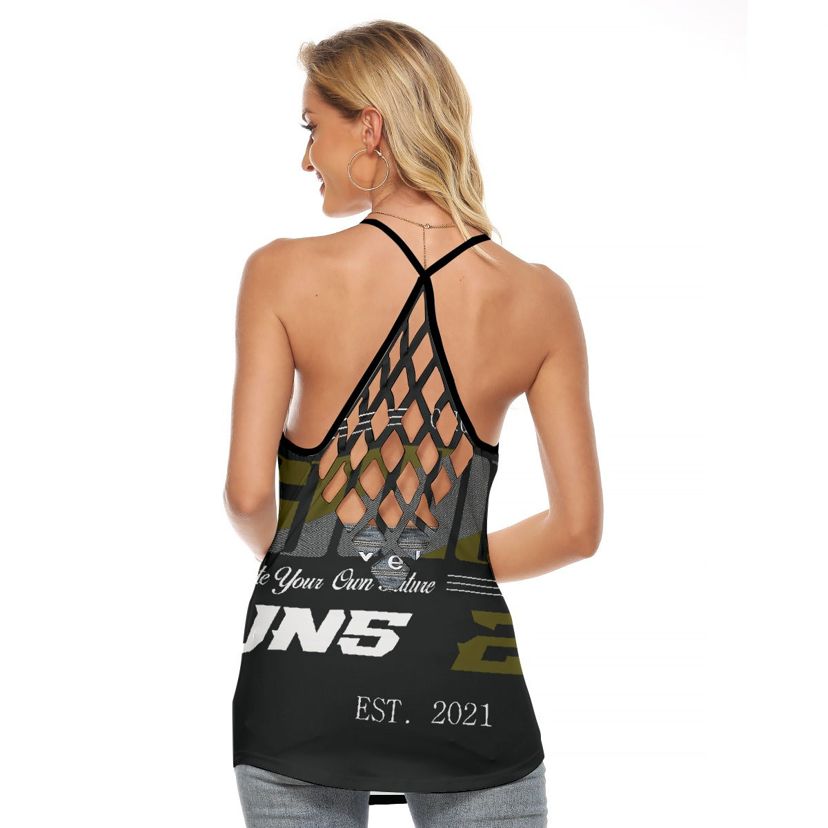 All-Over Print Women's Criss-Cross Open Back Tank Top