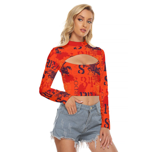 All-Over Print Women's Hollow Chest Keyhole Tight Crop Top