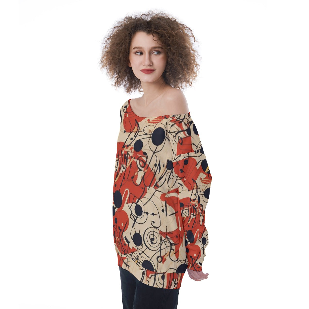 All-Over Print Oversized Women's Off-Shoulder Sweatshirt