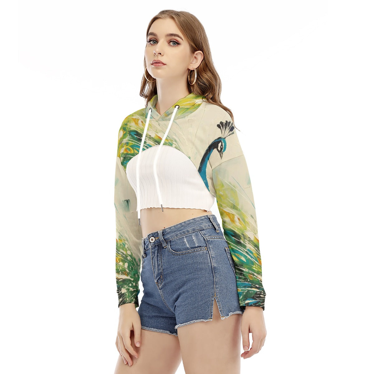 All-Over Print Women's Smock Short Hoodie With Long Sleeve