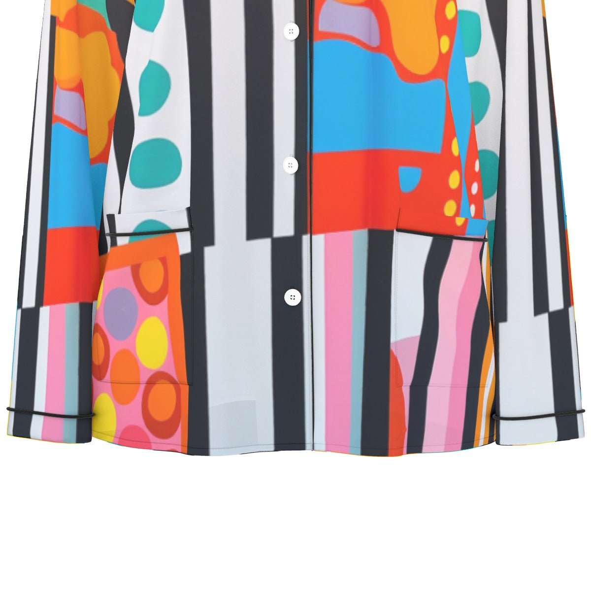 All-Over Print Women's Long Sleeve Pajama Set With Black Contrast Piping