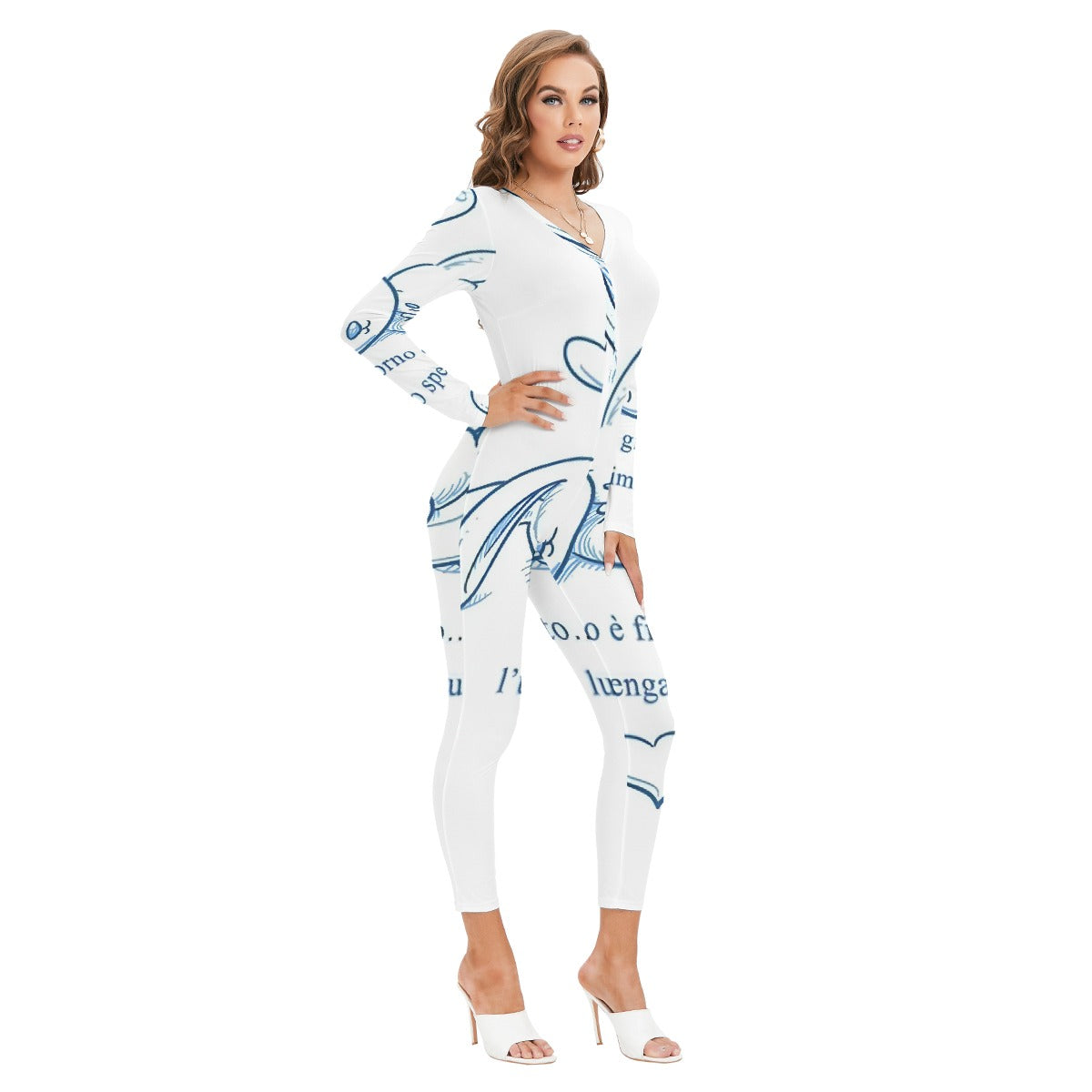 All-Over Print Women's Plunging Neck Jumpsuit