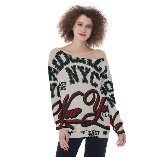 All-Over Print Oversized Women's Off-Shoulder Sweatshirt