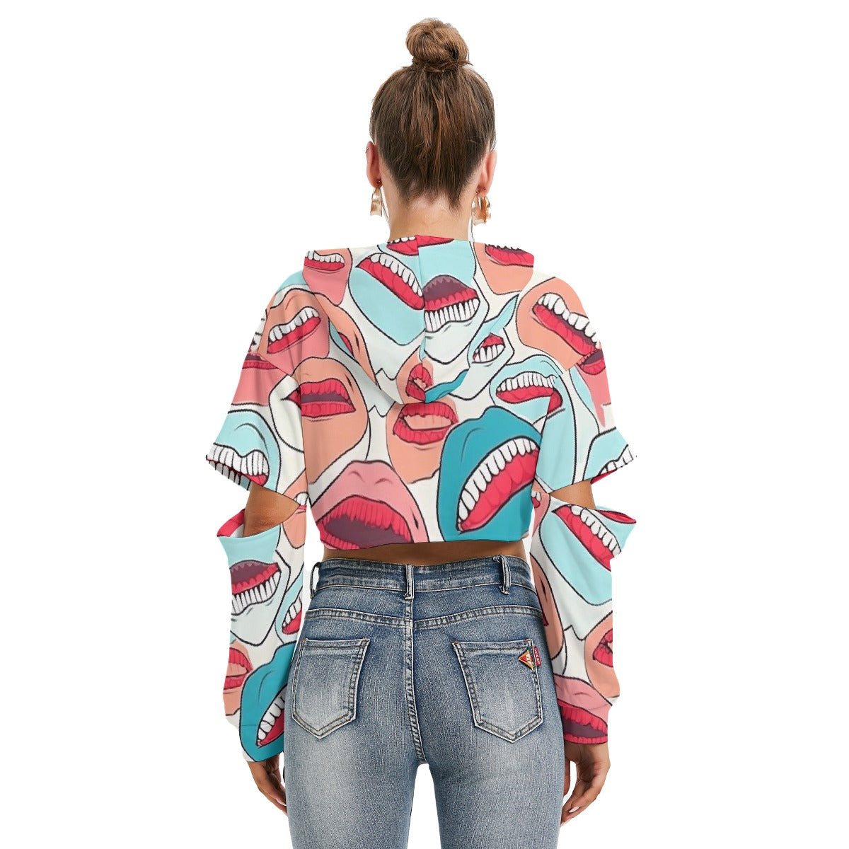 All-Over Print Women's Heavy Fleece Hoodie With Hollow Out Sleeve