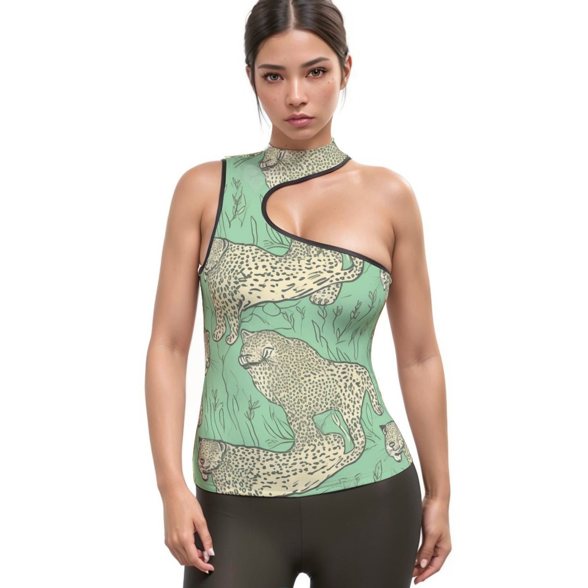 All-Over Print Women's Halter Sleeveless Asymmetrical Tank Top