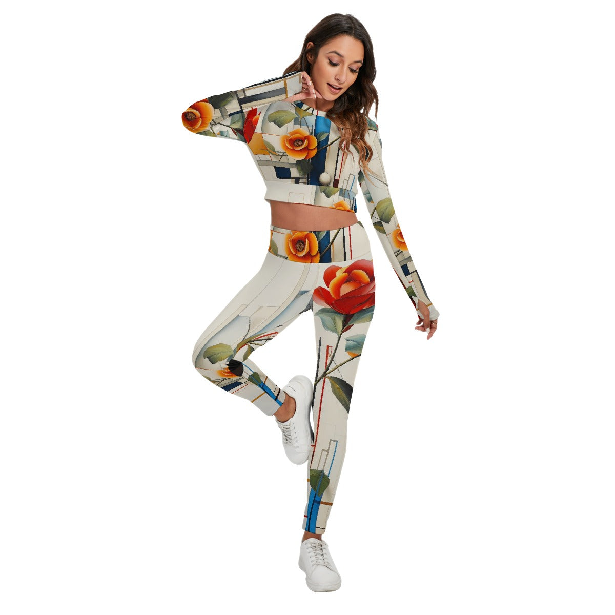 All-Over Print Women's Sport Set With Backless Top And Leggings