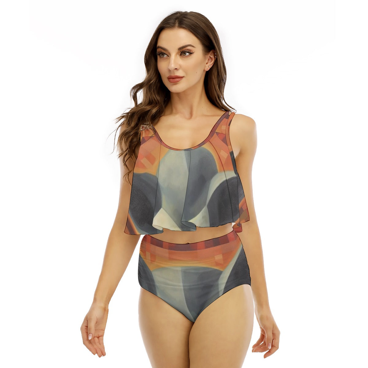 All-Over Print Women's Ruffled Vest Bikini Swimsuit