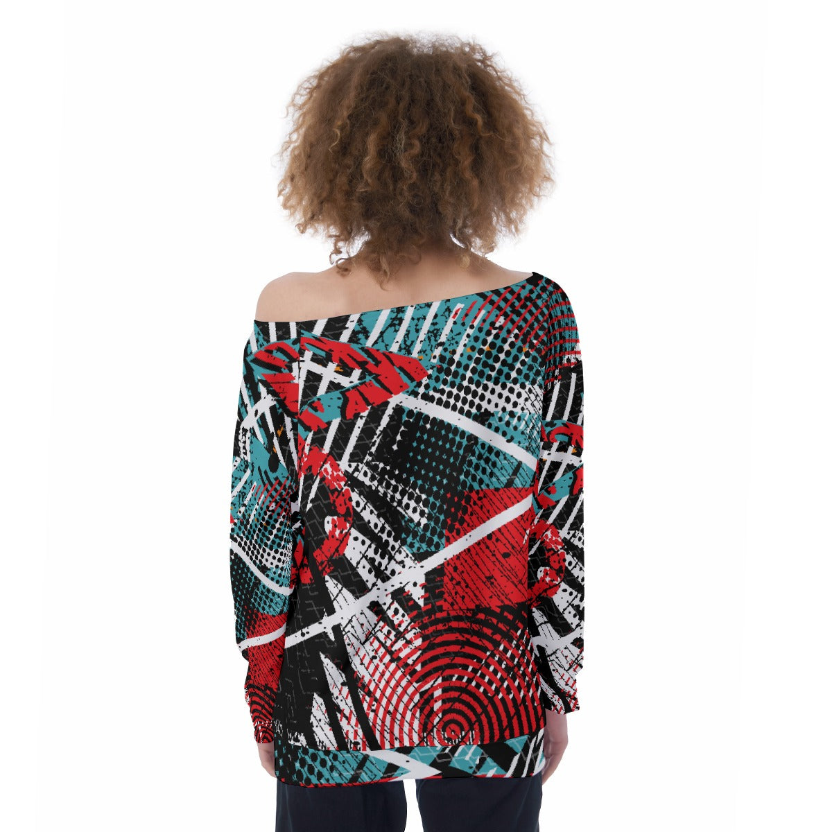 All-Over Print Oversized Women's Off-Shoulder Sweatshirt
