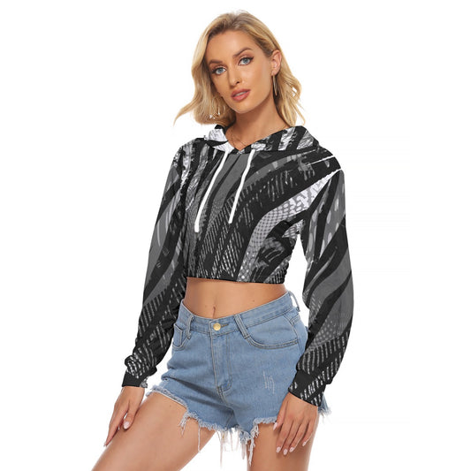 All-Over Print Women's Crop Top Hoodie|Velvet