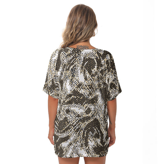 All-Over Print Women's Bat Sleeves V-Neck Blouse