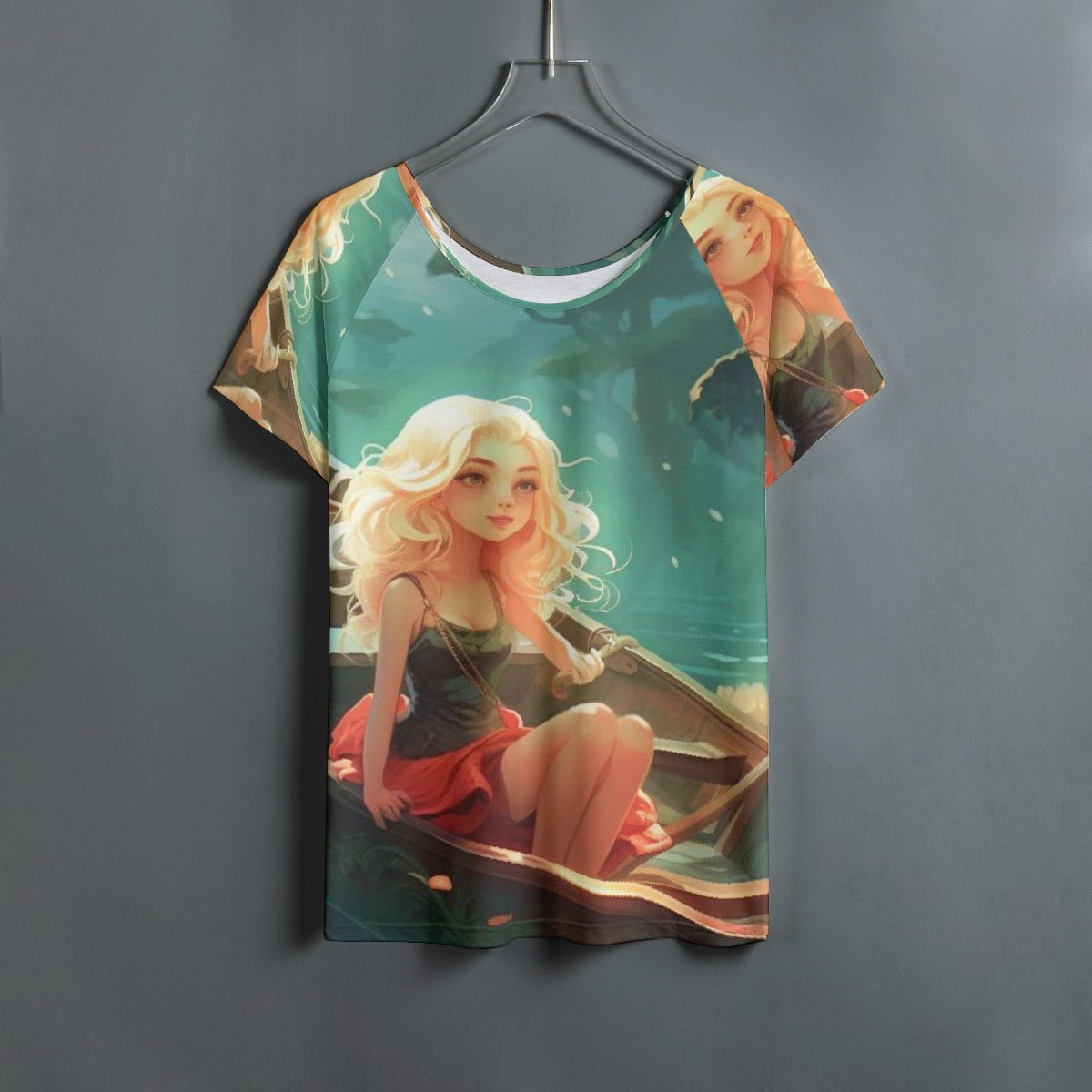 All-Over Print Women's Round Neck T-shirt With Raglan Sleeve