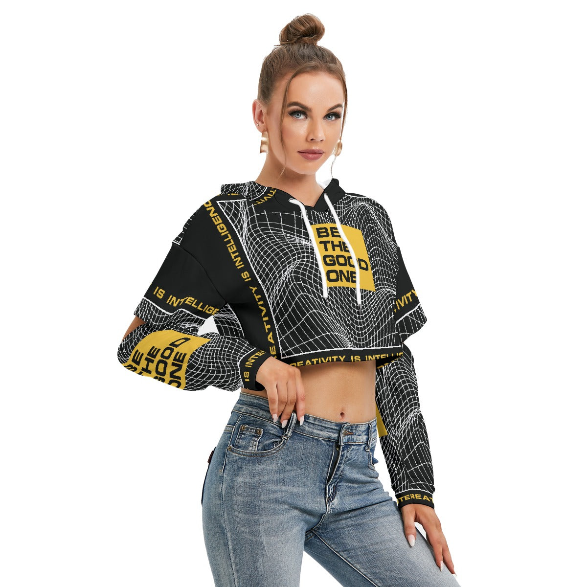 All-Over Print Women's Heavy Fleece Hoodie With Hollow Out Sleeve