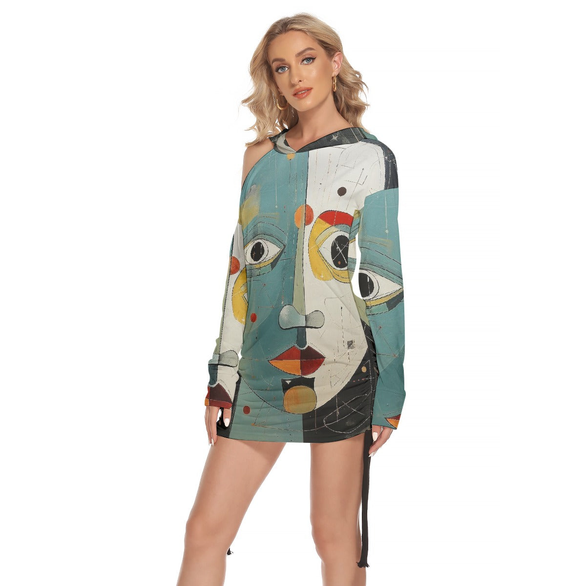 All-Over Print Women's One-shoulder Dress With Waist Shirring