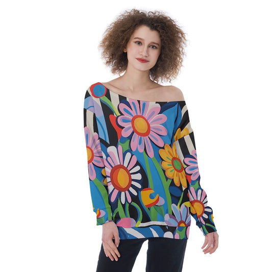 All-Over Print Oversized Women's Off-Shoulder Sweatshirt