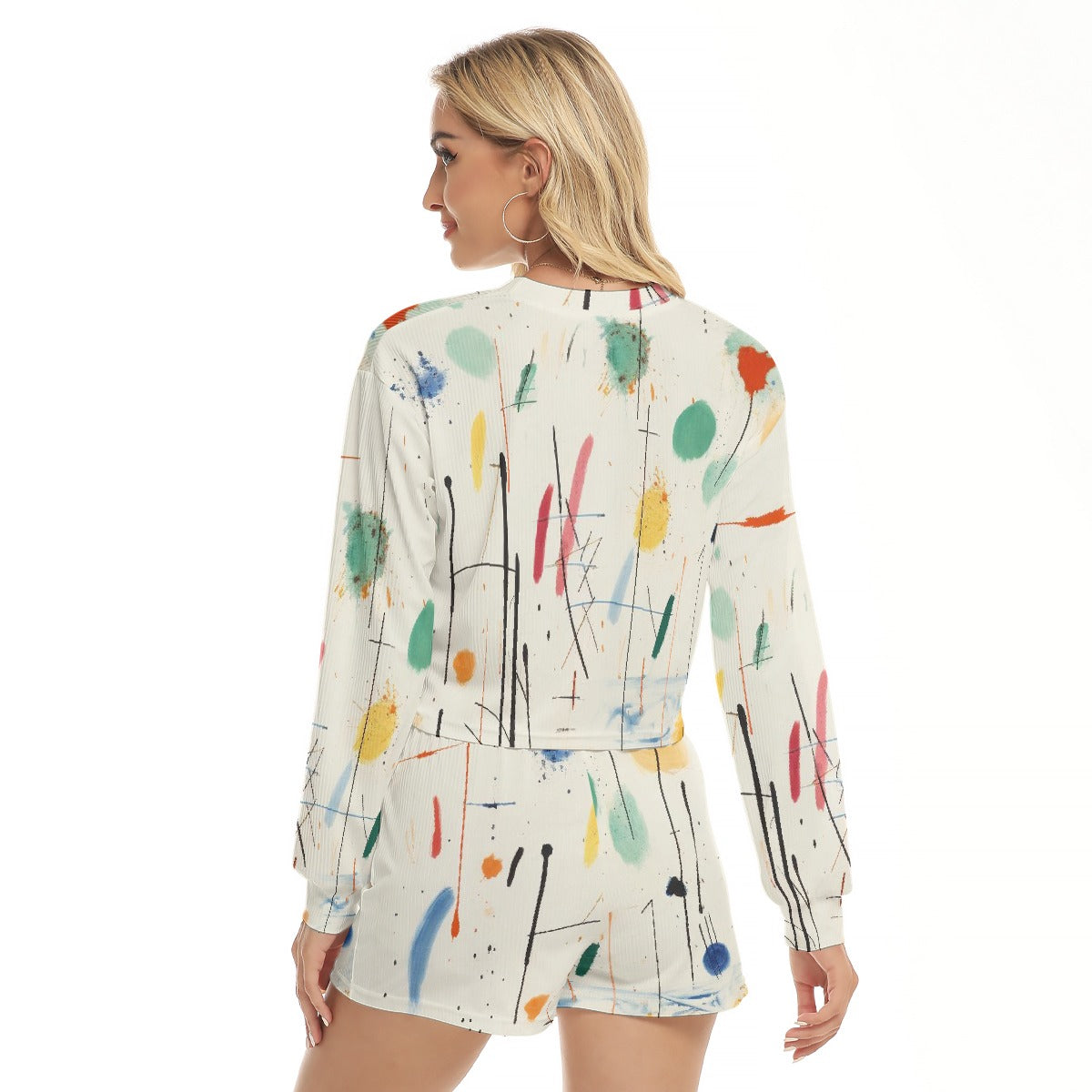 All-Over Print Women's Short Sweatshirt And Pants Suit