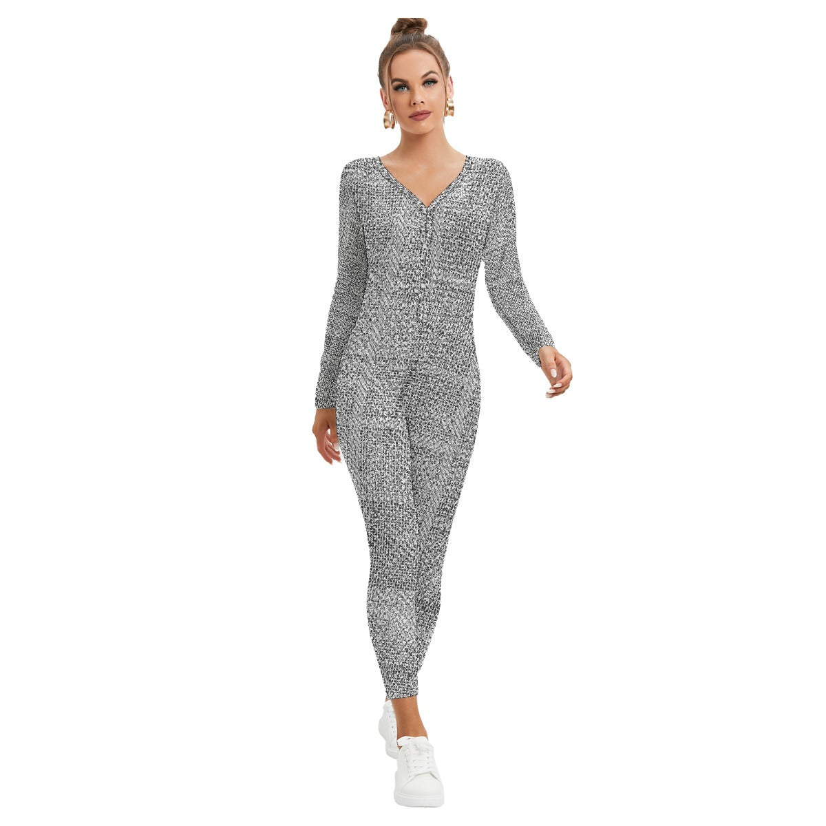 All-Over Print Women's Plunging Neck Jumpsuit