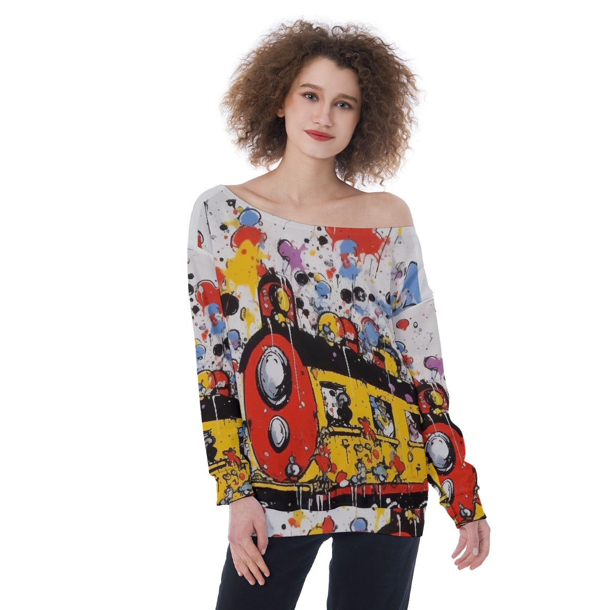 All-Over Print Oversized Women's Off-Shoulder Sweatshirt
