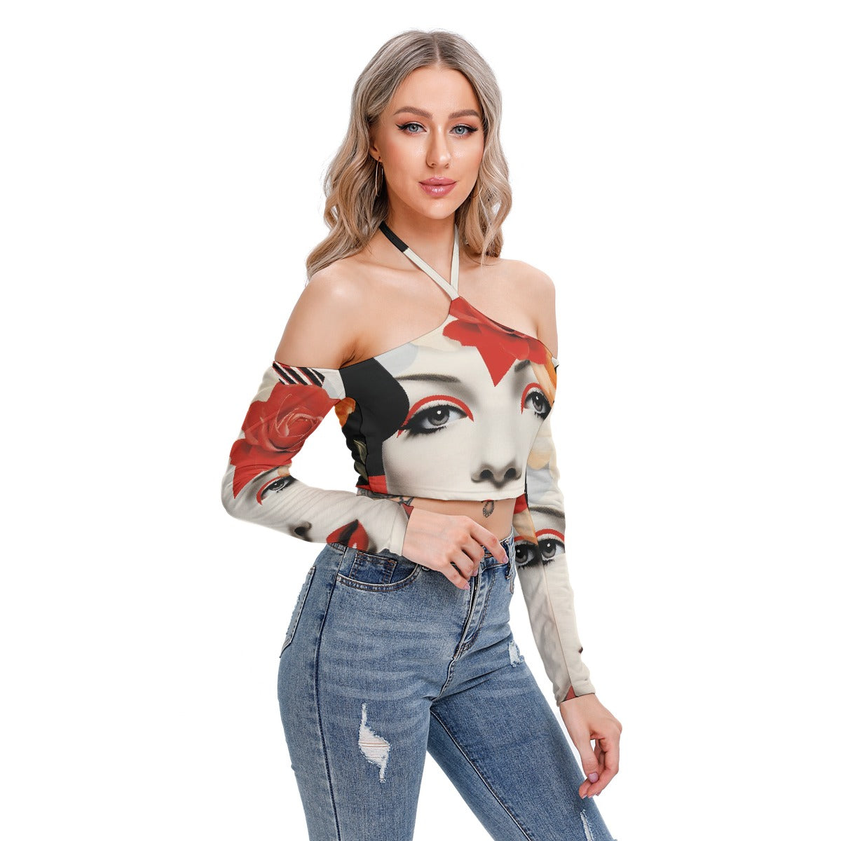 All-Over Print Women's Halter Lace-up Top