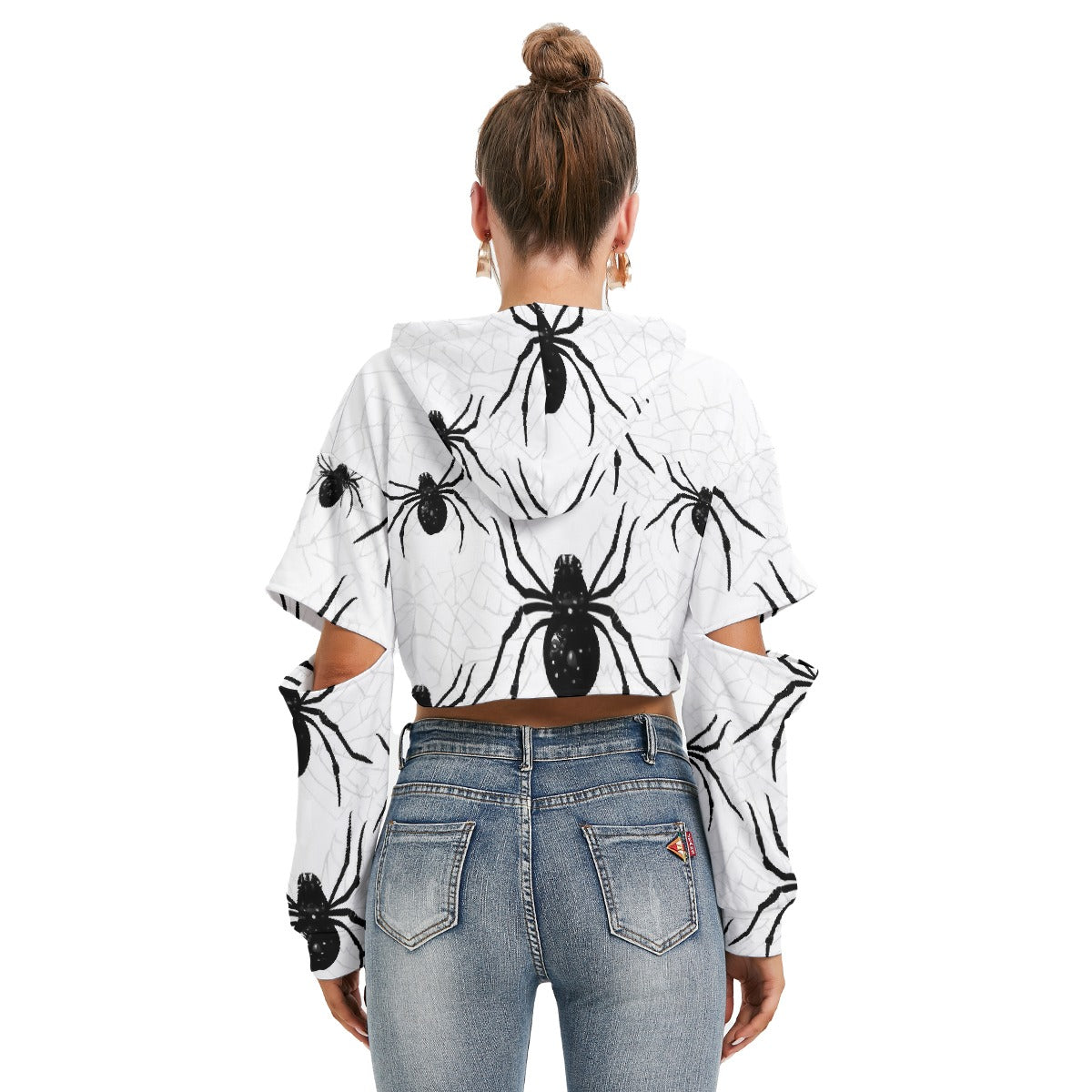 All-Over Print Women's Heavy Fleece Hoodie With Hollow Out Sleeve